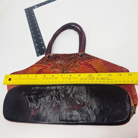 Vintage 70s Embosed Leather Hand Painted Egyptian Pharaoh Top Handle Bag Purse - Picture 11 of 14